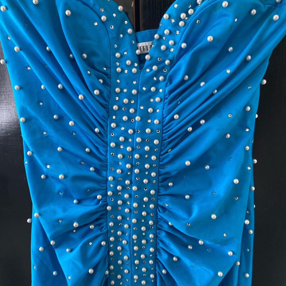 Robert-David Morton evening gown with pearls and rhinestones